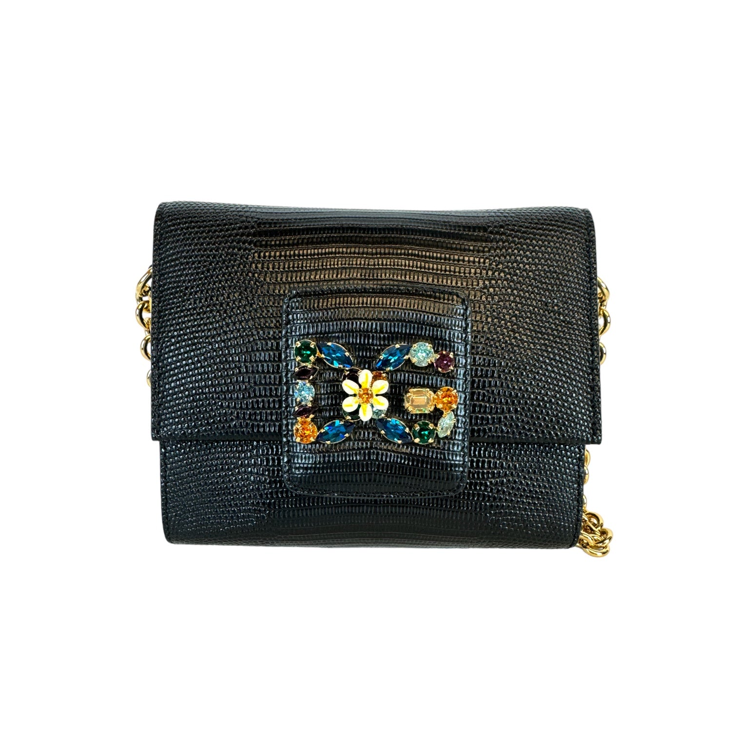 Dolce & Gabbana DG Crystals Crossbody Bag Black Leather