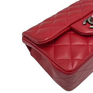 Chanel Classic Mini Square Red Lambskin Ruthenium