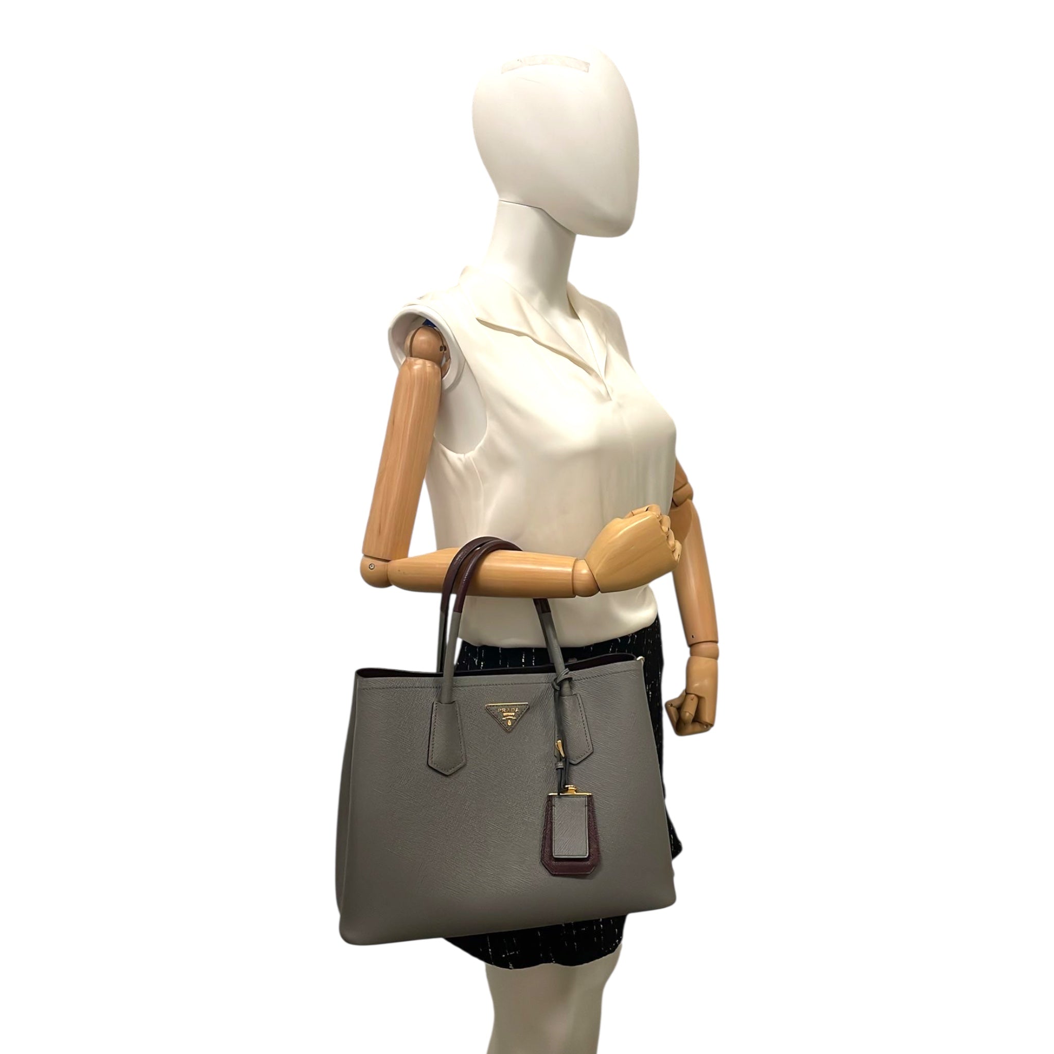 Prada Double Tote Bag Grey Saffiano