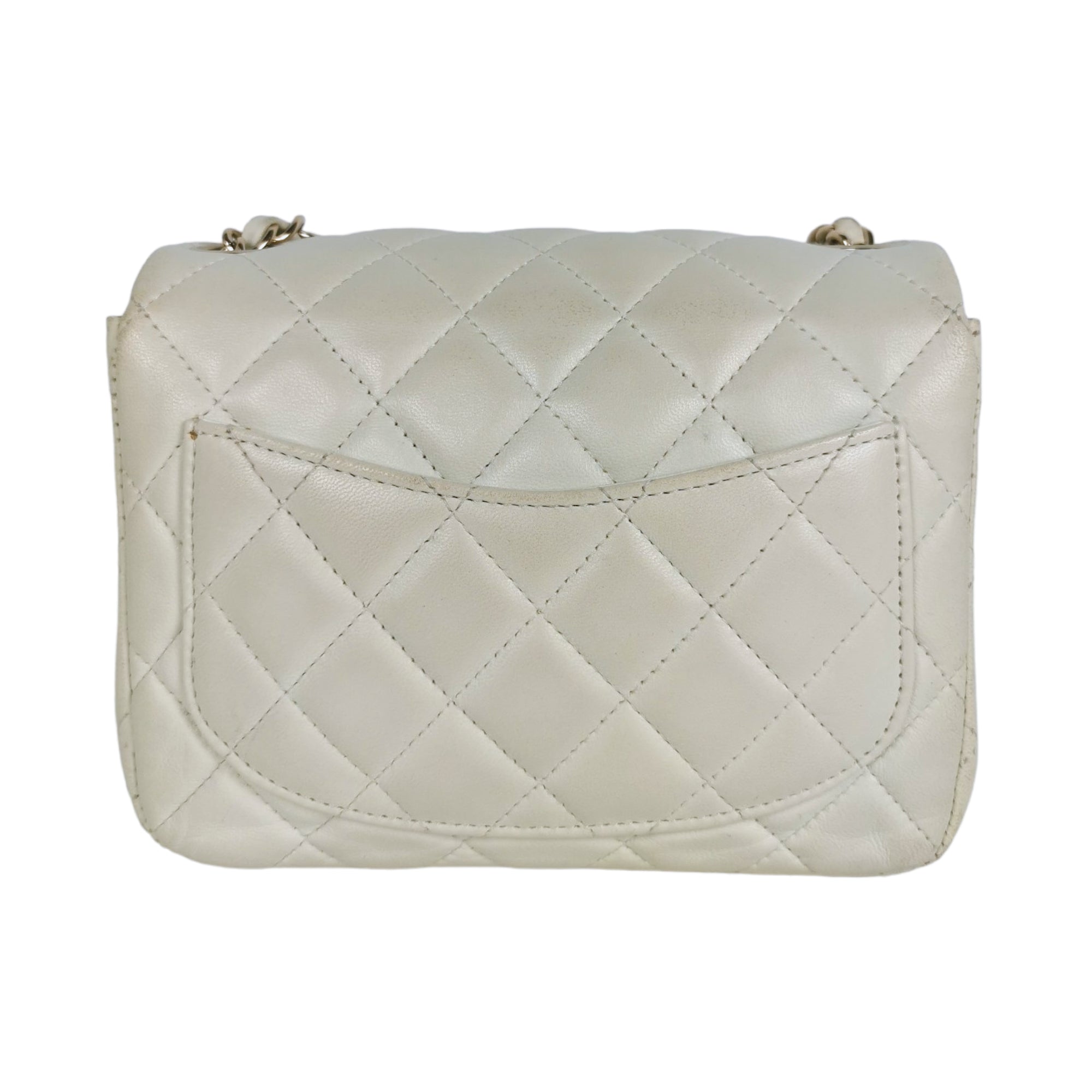 White Quilted Lambskin Mini Square Flap Bag Silver Hardware, 2005-06, Handbags & Accessories, 2022