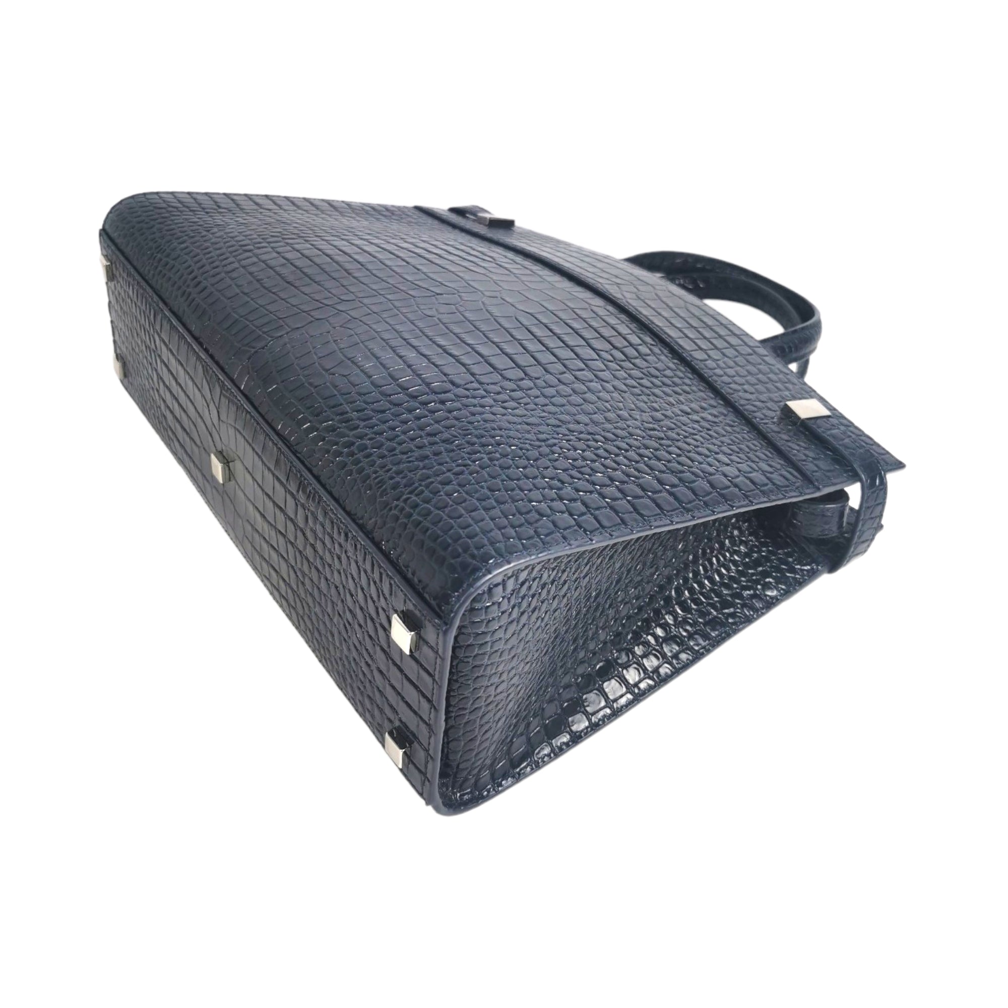 Dark Blue Croc Embossed Leather Handbags