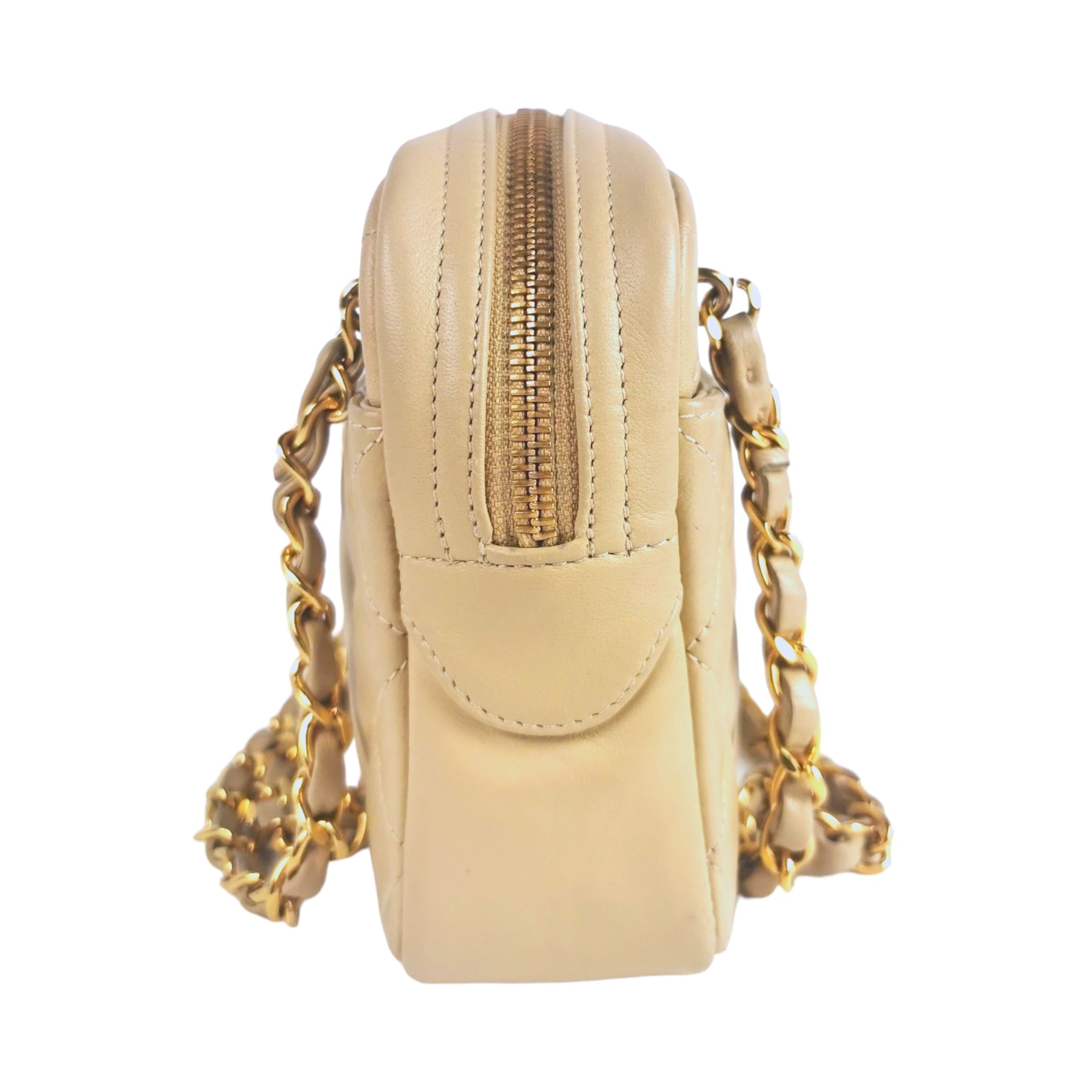 Chanel Camera Bag Small Beige Lambskin Gold