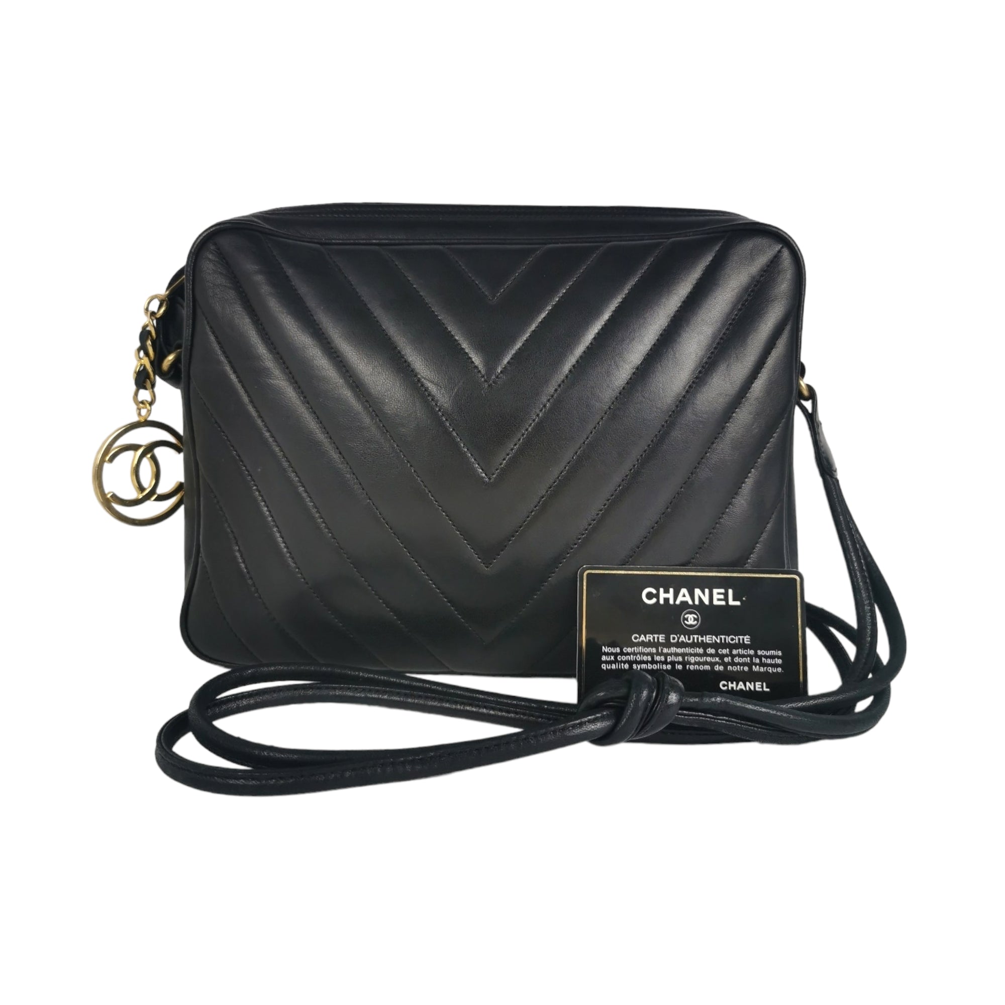 Chanel Black Leather Vertical Shoulder Handle Bag