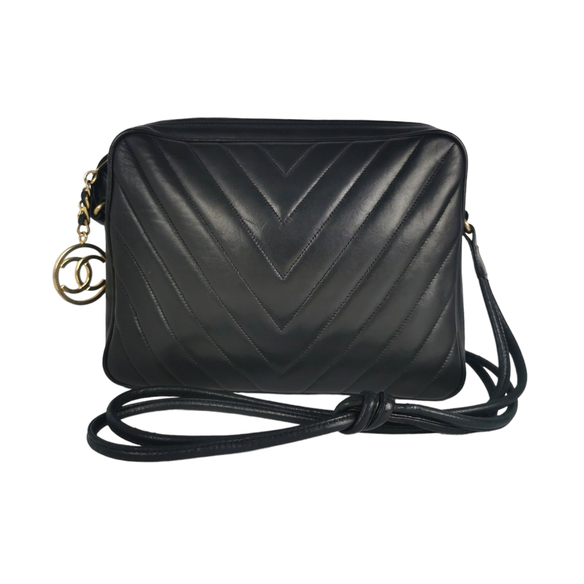 Vintage CHANEL black lamb leather large, jumbo size shoulder bag