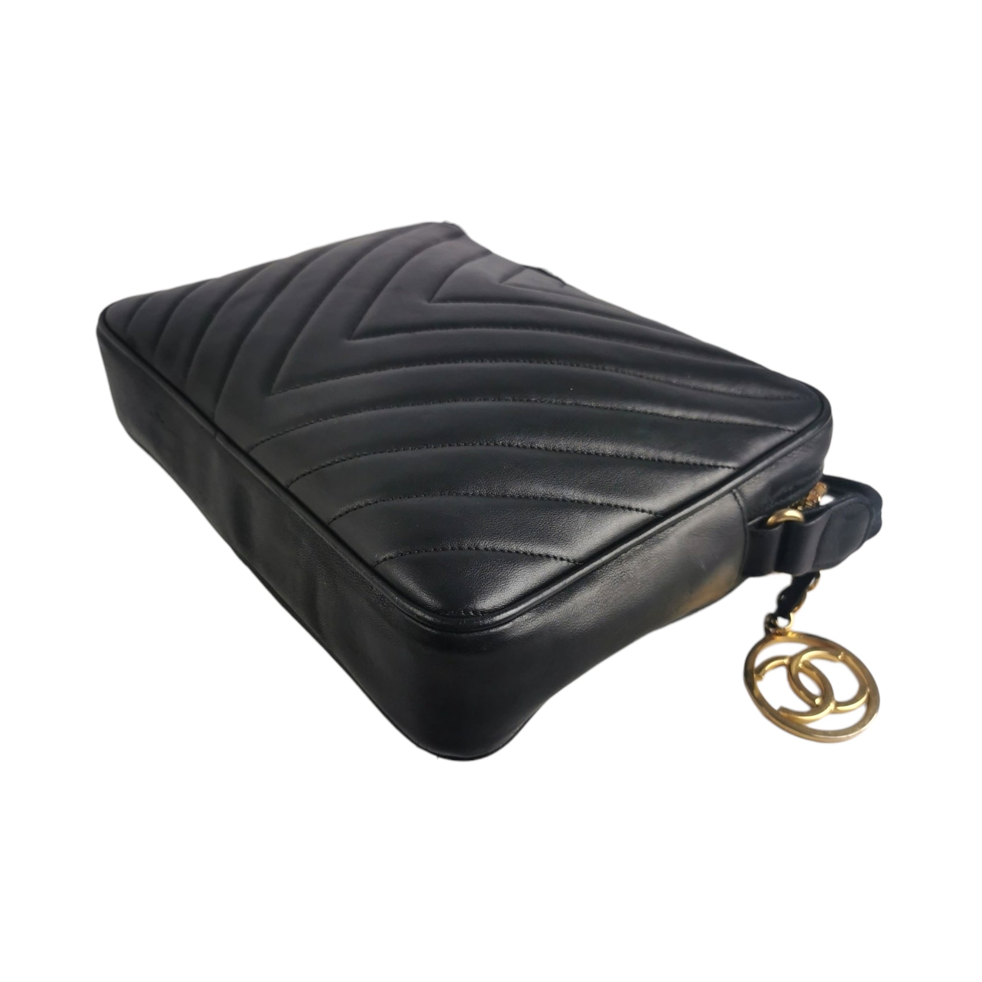 Chanel Chevron Shoulder Bag Black Lambskin