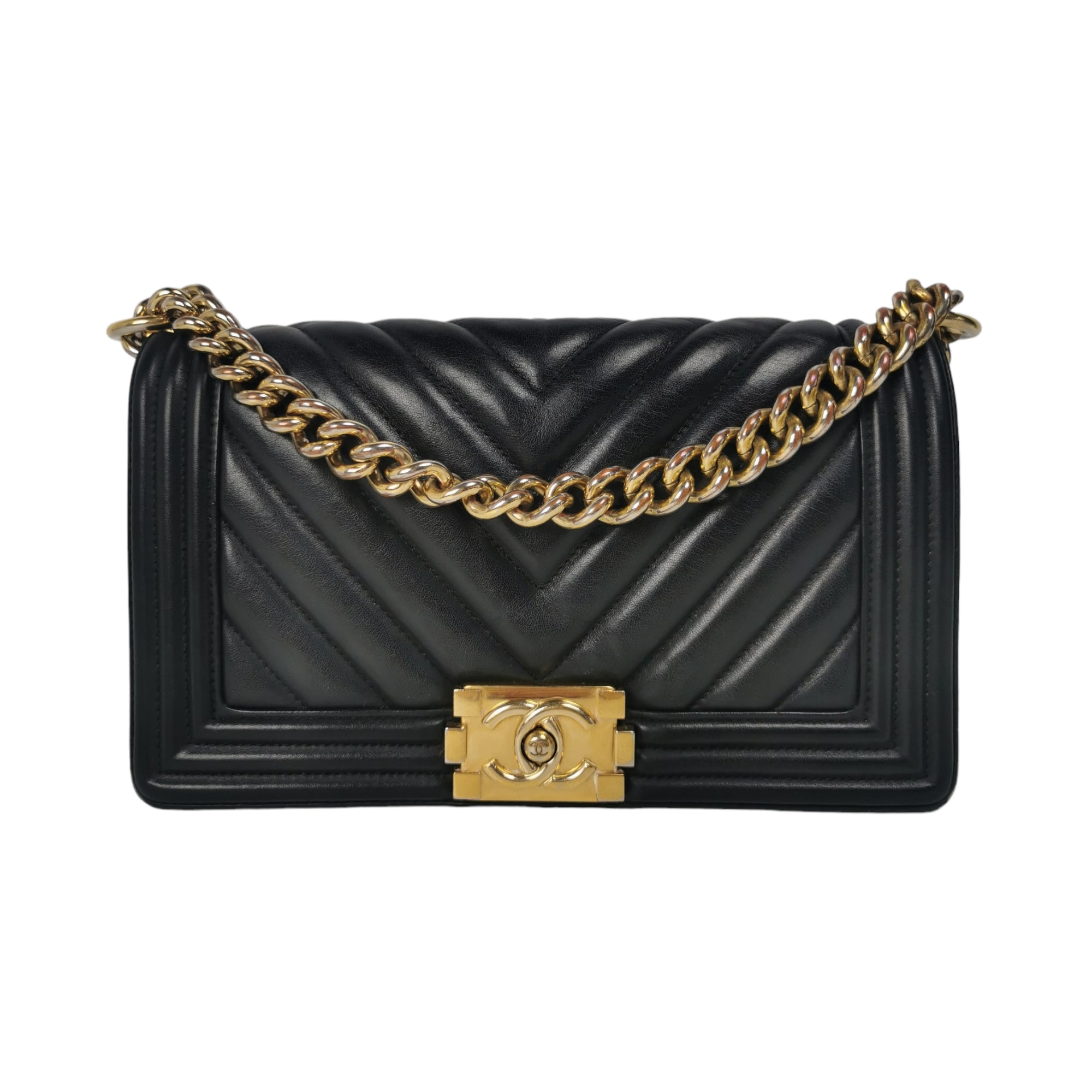 Chanel Boy Medium Black Chevron Lambskin Gold | 5,175.00