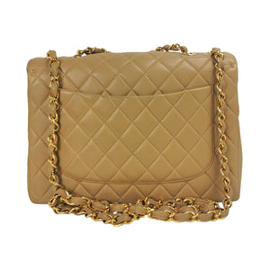 FWRD Renew Chanel Medium Quilted Lambskin Classic Double Flap Shoulder Bag  in Beige