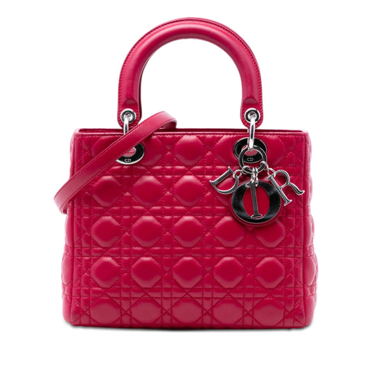 Dior Lady Dior Medium Red Lambskin Silver