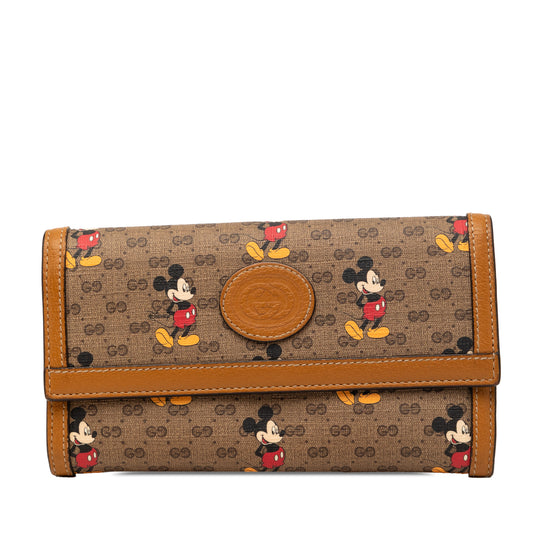 Gucci Disney Mickey Mouse Continental Wallet Micro Brown GG Supreme Canvas