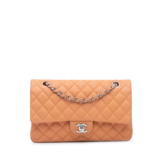 Chanel Classic Double Flap Medium Orange Caviar Leather Silver