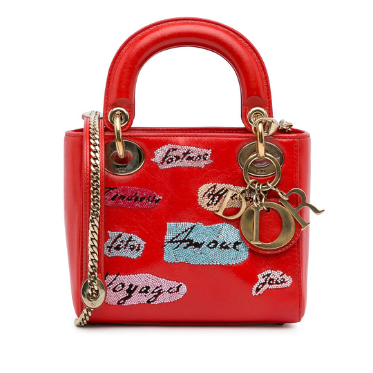 Dior Lady Dior Mini Red Sequin Embellished Calfskin