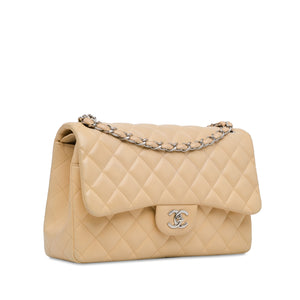 Chanel Classic Double Flap Jumbo Beige Lambskin Silver