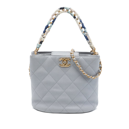 Chanel Quilted Chain Scarf Handle Bucket Gray Caviar