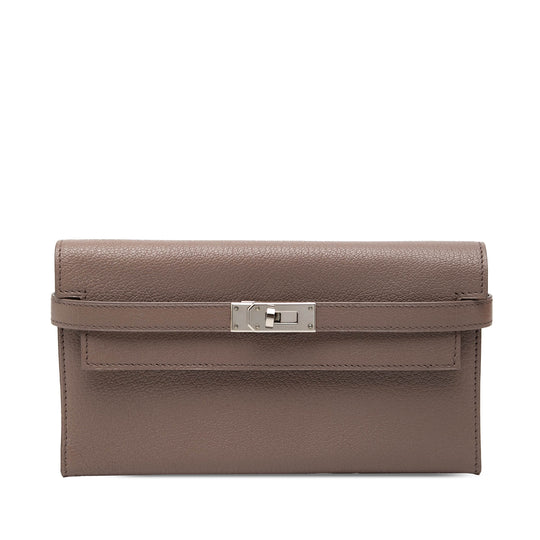 Hermès Kelly Longue Wallet Etoupe Chevre Mysore Palladium