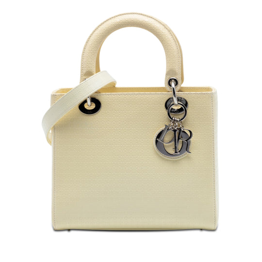 Dior Lady Dior Medium Ecru Microcannage Patent Leather