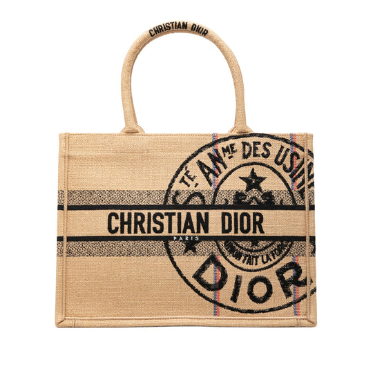 Dior Book Tote Medium Beige Jute Embroidered Fiber