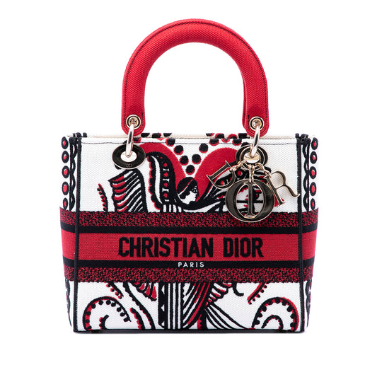 Dior Lady D-Lite Medium White Embroidered Canvas