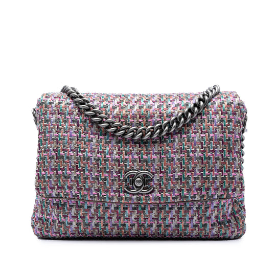 Chanel Multicolor Tweed Flap Purple Tweed