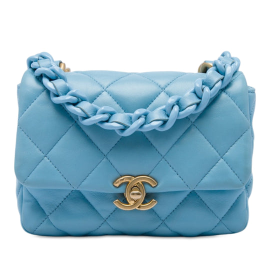 Chanel Mini Flap Lacquered Chain Blue Quilted Lambskin