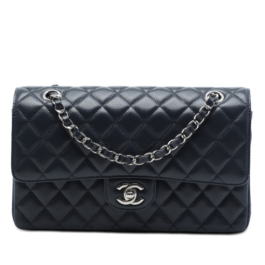 Chanel Classic Double Flap Medium Dark Purple Caviar Silver