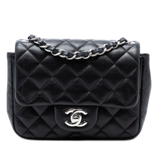 Chanel Classic Single Flap Mini Black Lambskin Silver