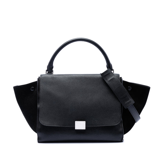 Celine Trapeze Medium Black Calfskin Suede