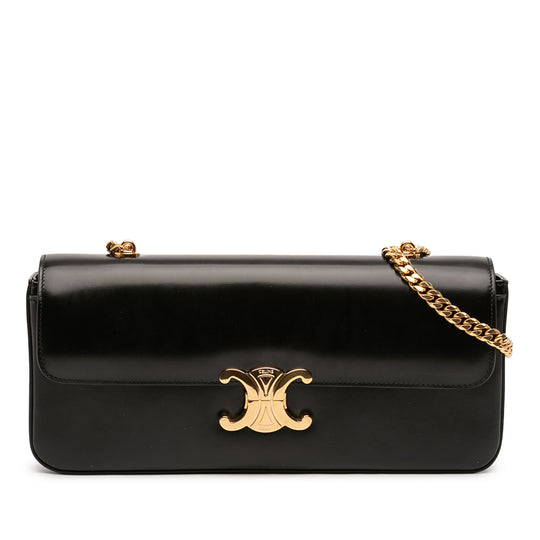 Celine Triomphe Chain Shoulder Black Calfskin Gold