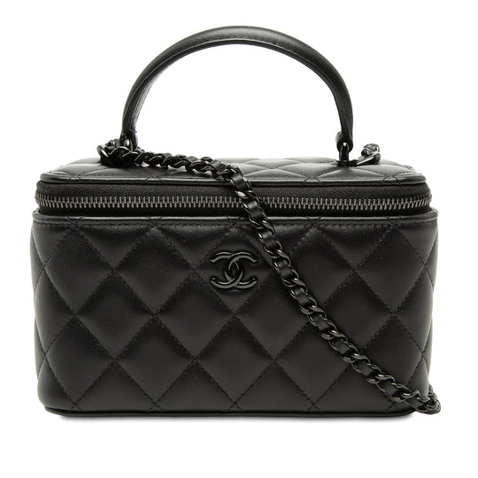 Chanel So Black Top Handle Vanity Case with Chain Small Black Lambskin Black Hardware