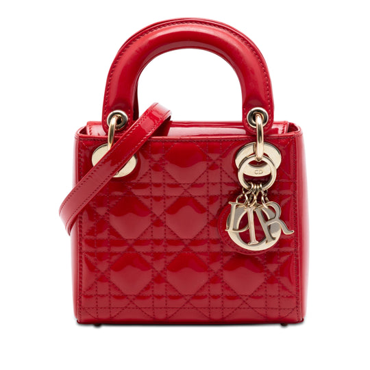Dior Lady Dior Mini Red Patent Leather