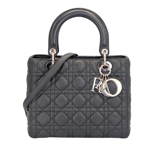 Dior Lady Dior Medium Black Lambskin Silver