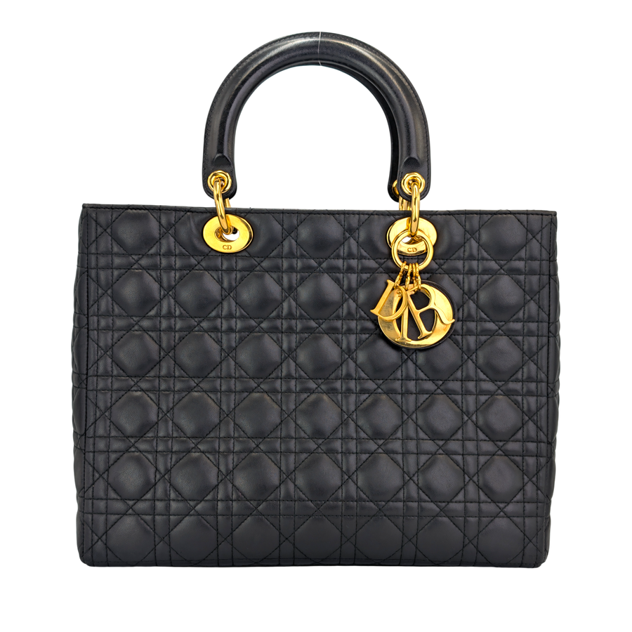 Dior Lady Dior Large Black Cannage Lambskin Gold