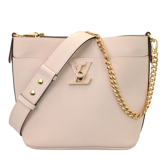 Louis Vuitton Lock and Walk Beige Leather Bucket Bag