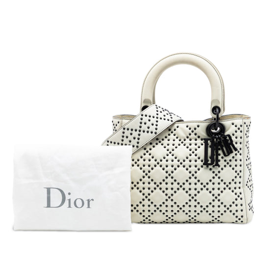 Dior Lady Dior Medium White Studded Supple Lambskin