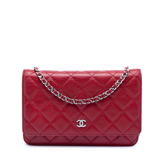 Chanel WOC Wallet on Chain Red Caviar Silver
