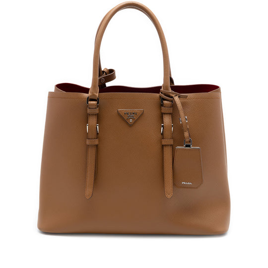 Prada Double Handle Satchel Medium Brown Saffiano Leather