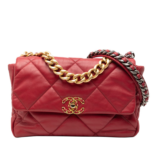 Chanel 19 Flap Large Red Lambskin Gold