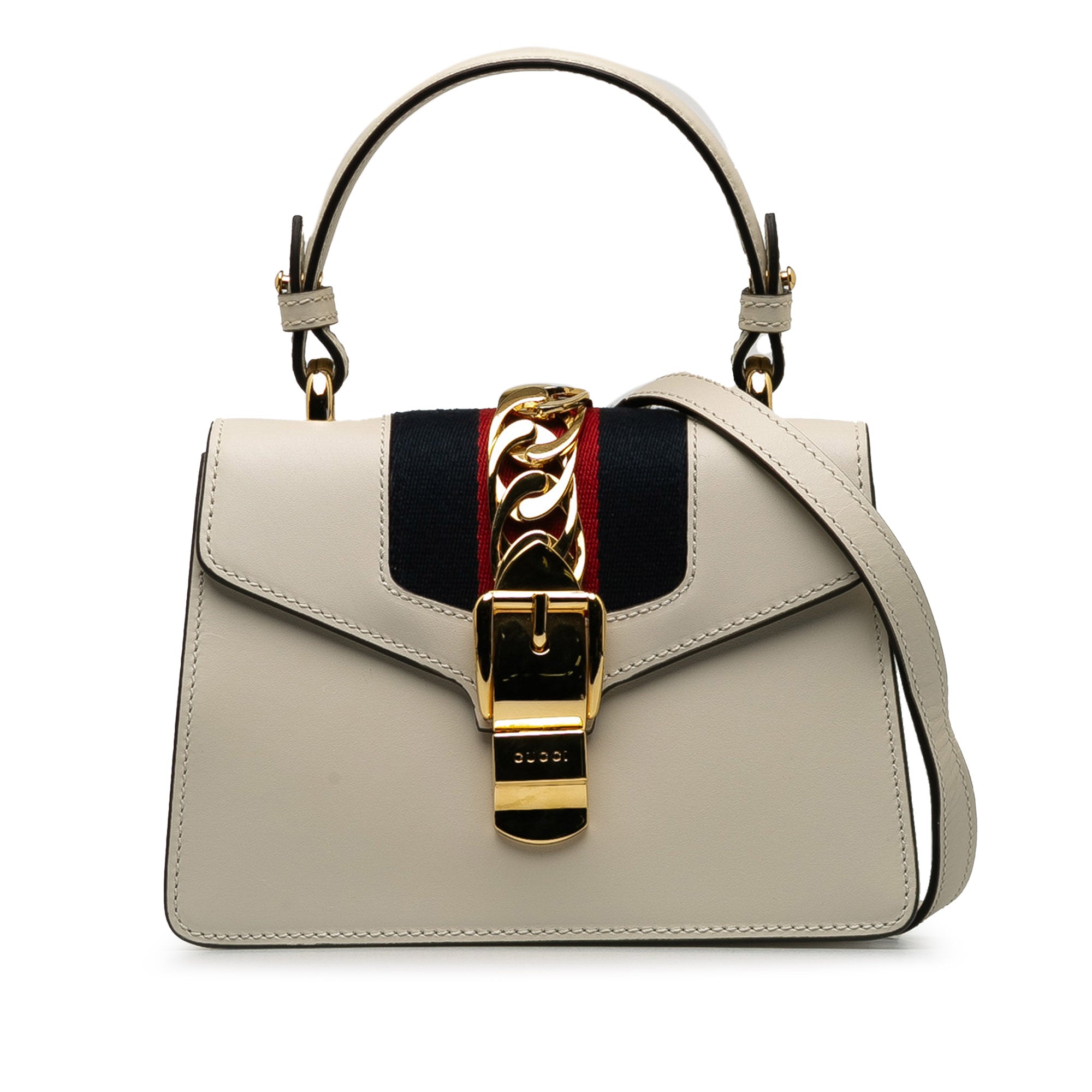Gucci Sylvie Top Handle Mini White Leather