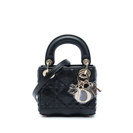 Dior Lady Dior Micro Cannage Diamond Black Calfskin