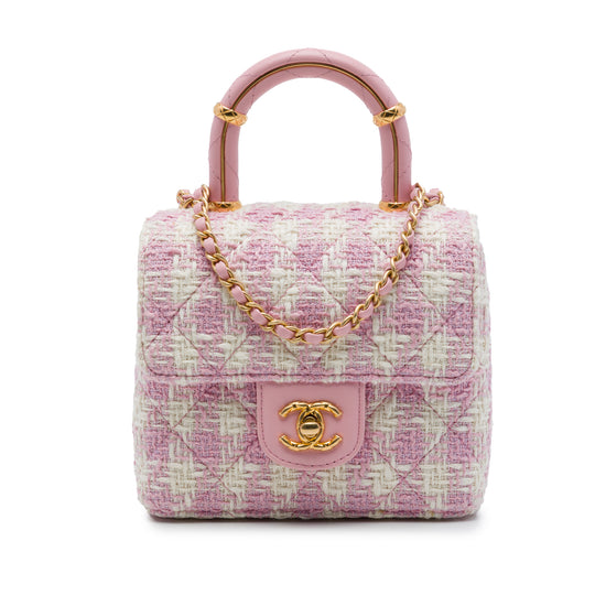 Chanel Crush Top Handle Flap Pink Tweed Calfskin