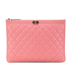 Chanel Boy O Case Clutch Medium Pink Lambskin