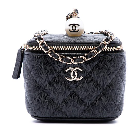 Chanel Pearl On Top Vanity Case Mini Black Quilted Caviar