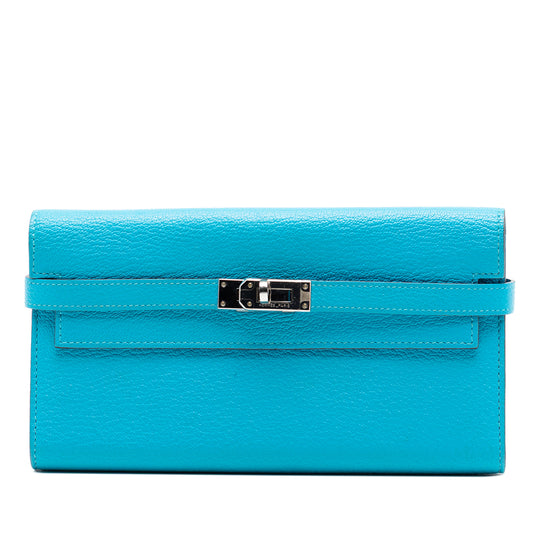 Hermès Kelly Longue Wallet Blue Chevre Mysore Goatskin