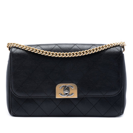 Chanel Straight Lined Flap Medium Black Calfskin