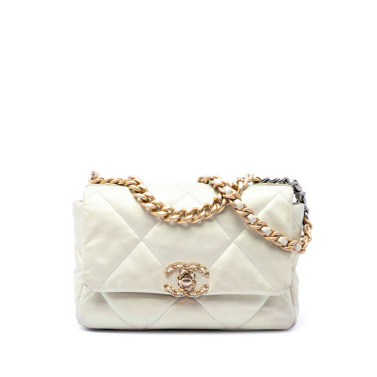 Chanel 19 Flap Medium White Lambskin Gold