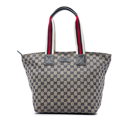 Gucci Web Tote Beige GG Canvas Calfskin