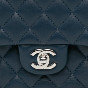 Chanel Classic Double Flap Medium Blue Lambskin Silver