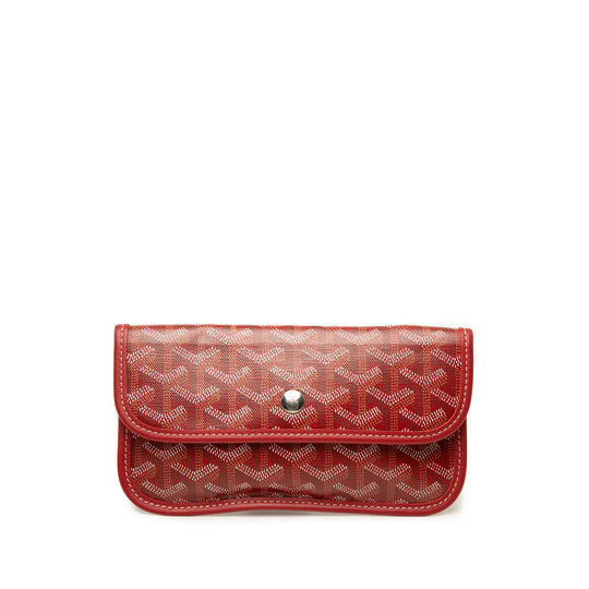 Goyard Saint Louis Pouch Red Coated Canvas Leather Trim