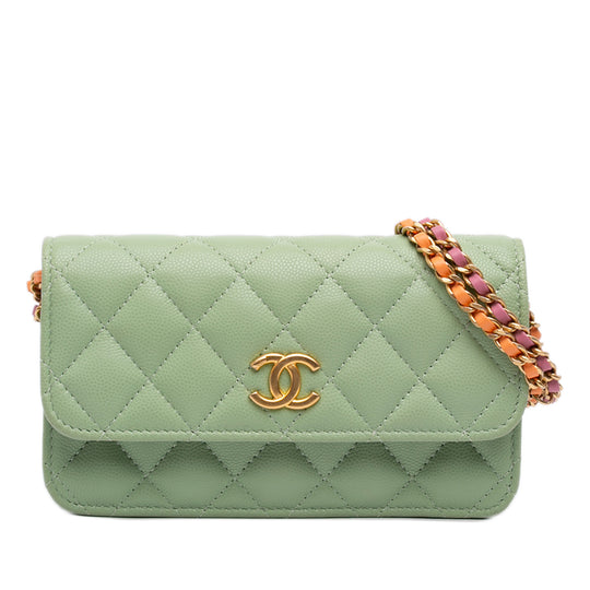 Chanel CC Quilted Clutch With Chain Mini Green Caviar