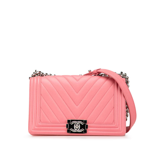 Chanel Boy Flap Medium Chevron Pink Lambskin