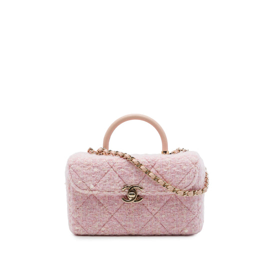 Chanel CC Top Handle Vanity Case Pink Tweed